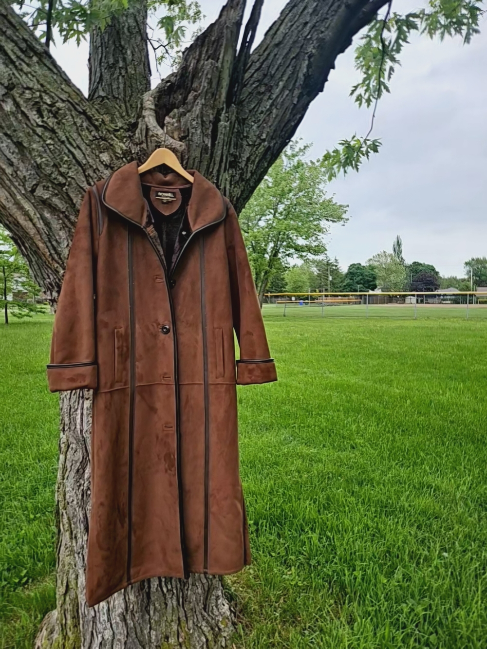 Novelty Faux Suede Fur Trench Coat Full Length Brown Medium/large